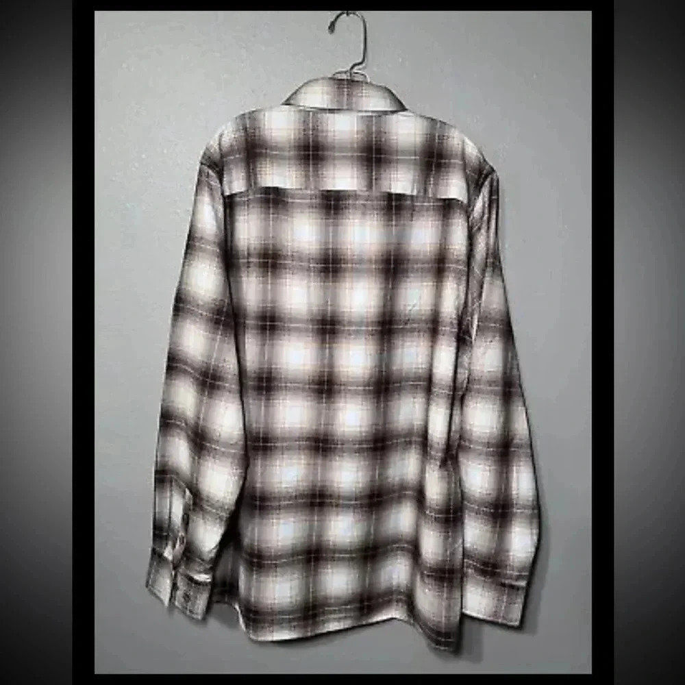 NWOT Never Worn DIXXON “The Pismo” Flannel Men's 2XL Tan/Brown/Blue Snaps Rugged - Picture 2 of 6
